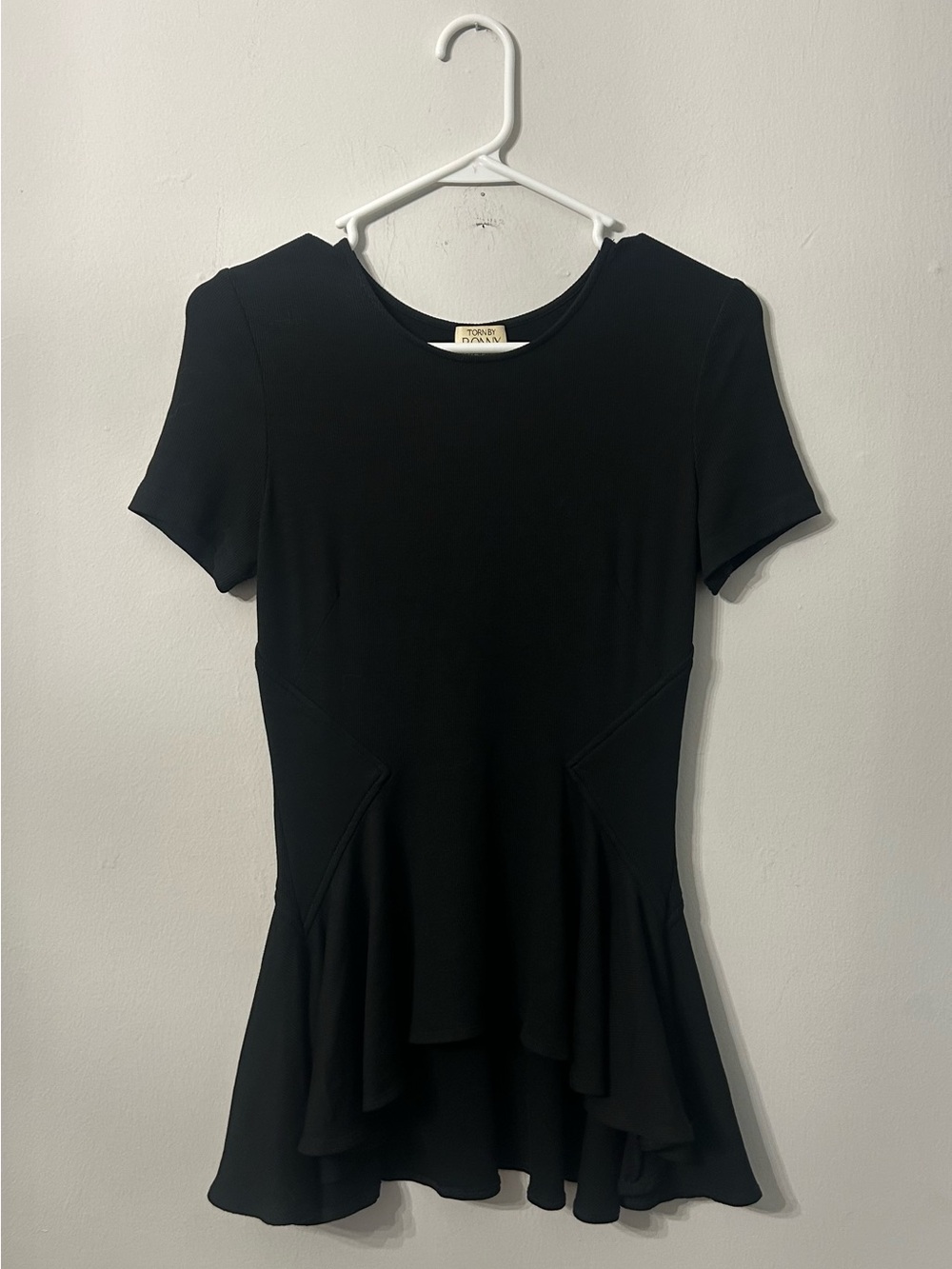 Torn by Ronny Kobo black ribbed peplum top / blouse
